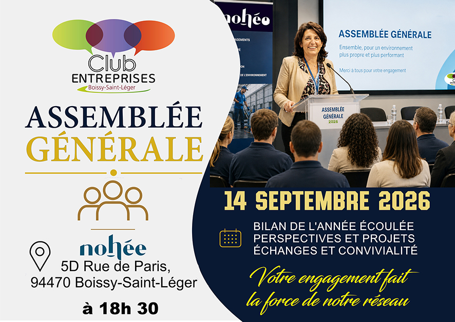 Assemblée Générale 2026 18h30 à la Résidence Nohé, 5D Rue de Paris, 94470 Boissy-Saint-Léger.